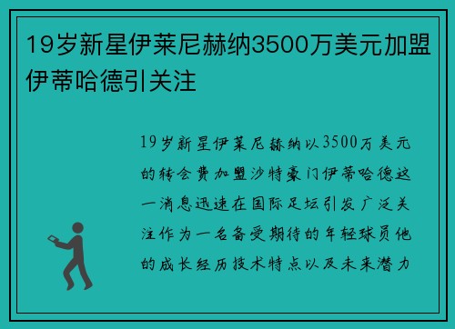 19岁新星伊莱尼赫纳3500万美元加盟伊蒂哈德引关注